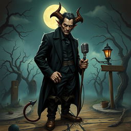 A captivating D&D illustration featuring a crossroads demon inspired by the enigmatic persona of Tom Waits