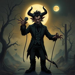 A captivating D&D illustration featuring a crossroads demon inspired by the enigmatic persona of Tom Waits