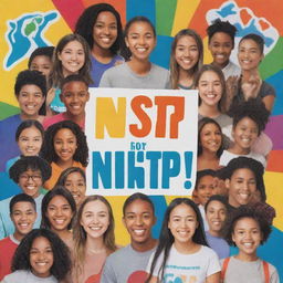 A vibrant and inspiring poster promoting volunteering for NSTP. Featuring energetic youths, diverse characters, bright colors, bold text with the words 'Volunteer for NSTP' and imagery symbolizing community service.