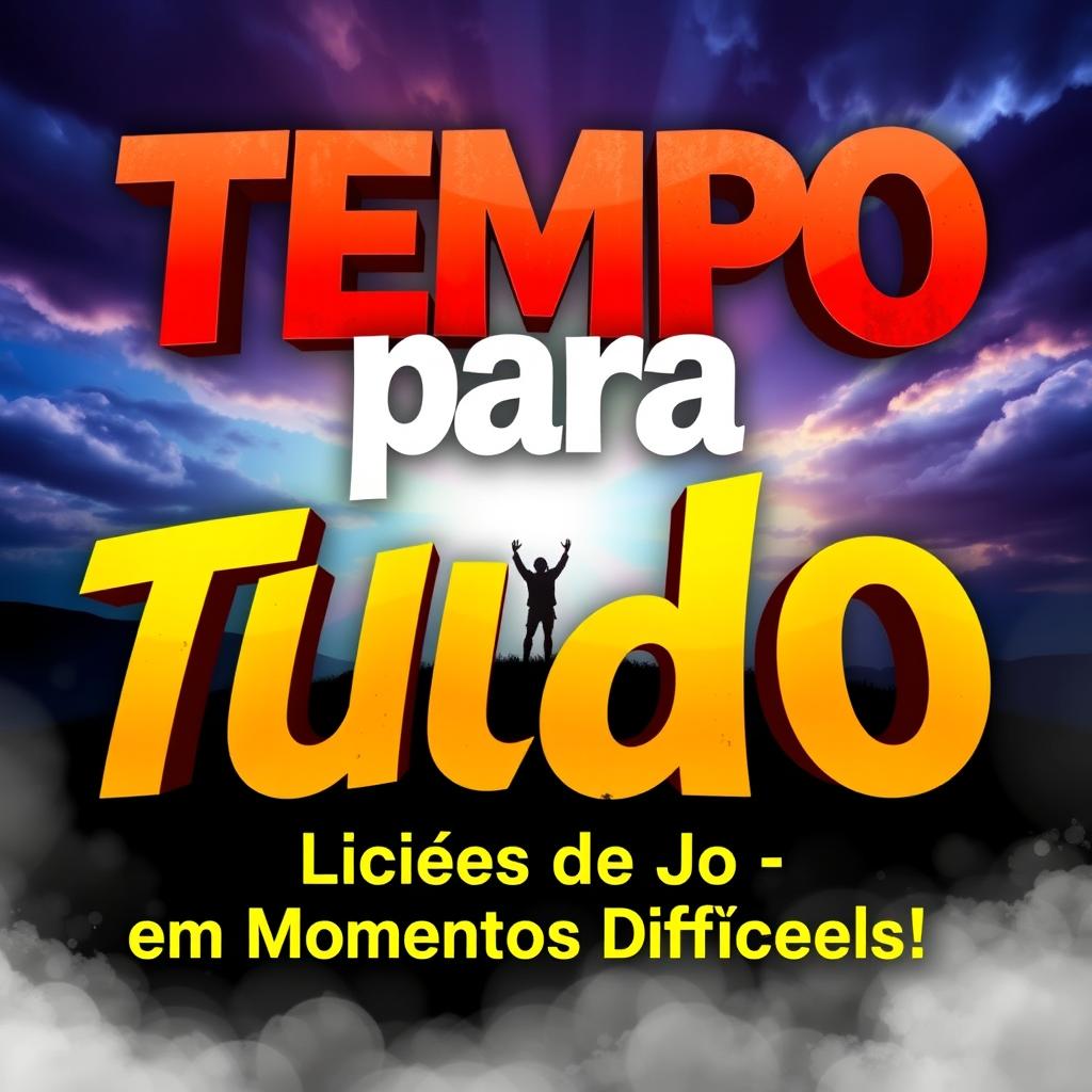 A vibrant and captivating thumbnail for a video titled 'Tempo para Tudo: Lições de Jó em Momentos Difíceis!'