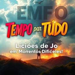 A vibrant and captivating thumbnail for a video titled 'Tempo para Tudo: Lições de Jó em Momentos Difíceis!'