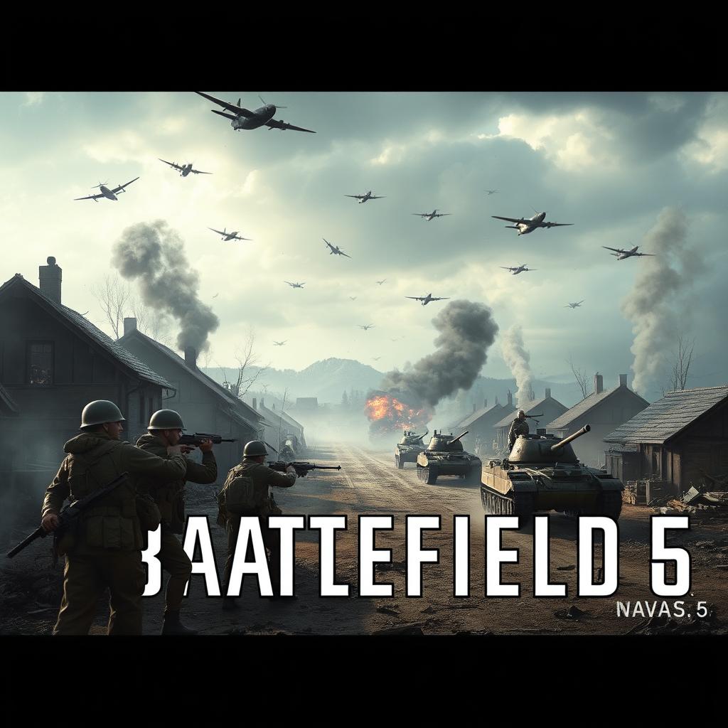 A dramatic and intense World War II battlefield scene inspired by Battlefield 5