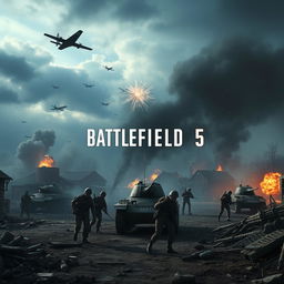 A dramatic and intense World War II battlefield scene inspired by Battlefield 5