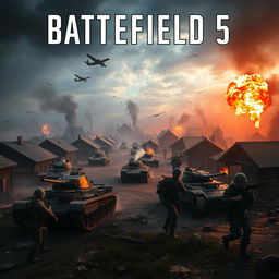 A dramatic and intense World War II battlefield scene inspired by Battlefield 5