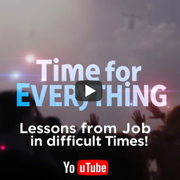 A unique and eye-catching YouTube thumbnail for a video titled 'Time for Everything: Lessons from Job in Difficult Times!' prominently displayed in bold, vibrant colors to grab attention