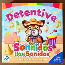 A vibrant and engaging game cover titled "Detective de los Sonidos" designed for early education students