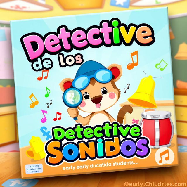 A vibrant and engaging game cover titled "Detective de los Sonidos" designed for early education students