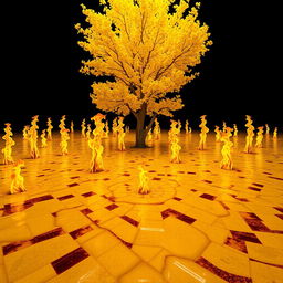 A vibrant yellow Tabebuia tree (ipê amarelo) in full bloom, standing majestically