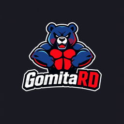 A vibrant and masculine logo for "GomitaRD", incorporating bold colors and strong typography