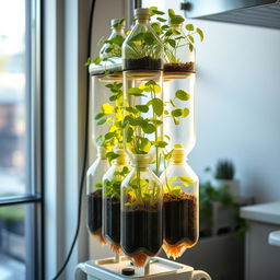 A creative and sustainable aquaponics setup using recycled plastic bottles as planting media