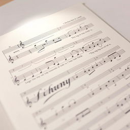 A music sheet with beautifully handwritten and improved musical notations, featuring elegant script for lyrics