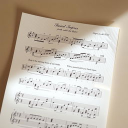 A music sheet with beautifully handwritten and improved musical notations, featuring elegant script for lyrics