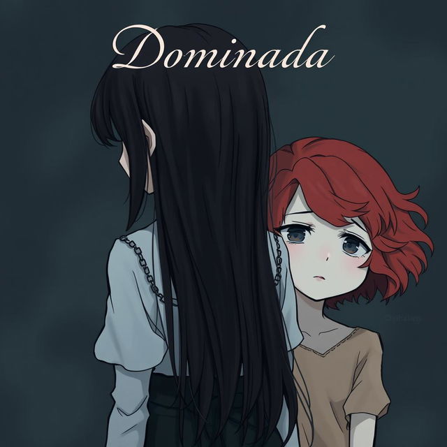 A girl with long, dark hair standing with her back to another girl with short, wavy, red hair