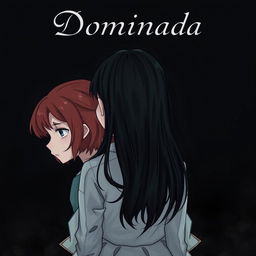 A girl with long, dark hair standing with her back to another girl with short, wavy, red hair