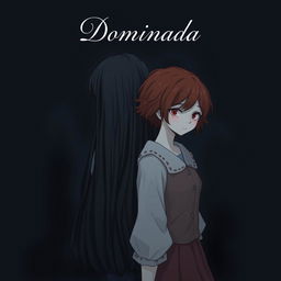 A girl with long, dark hair standing with her back to another girl with short, wavy, red hair