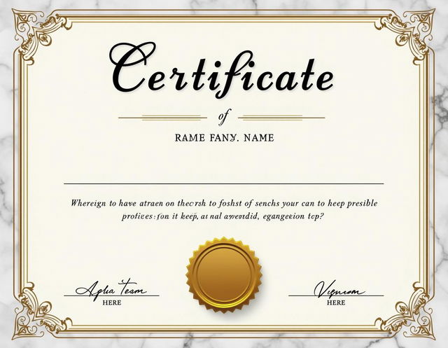 An elegant and professional certificate of recognition design, featuring ornate borders and an embossed golden seal