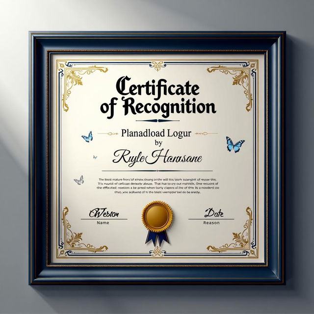 A high-definition certificate of recognition with a formal layout and elegant design