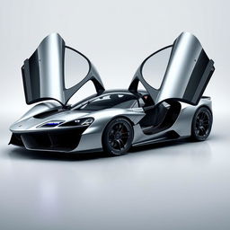 Italian style supercar with exotic butterfly doors open wide, equipped with futuristic laser daytime running lights