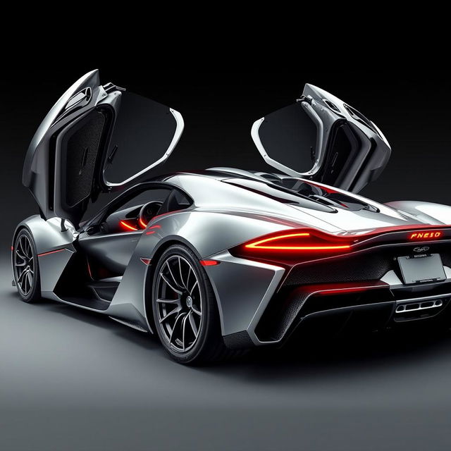 Italian style supercar with exotic butterfly doors open wide, equipped with futuristic laser daytime running lights