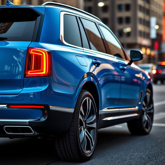 A luxurious SUV with a striking blue exterior that exudes elegance and sophistication