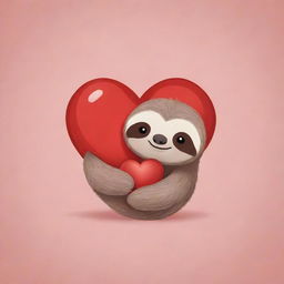 A small, adorable sloth affectionately hugging a red heart intended for a romantic Valentine's card