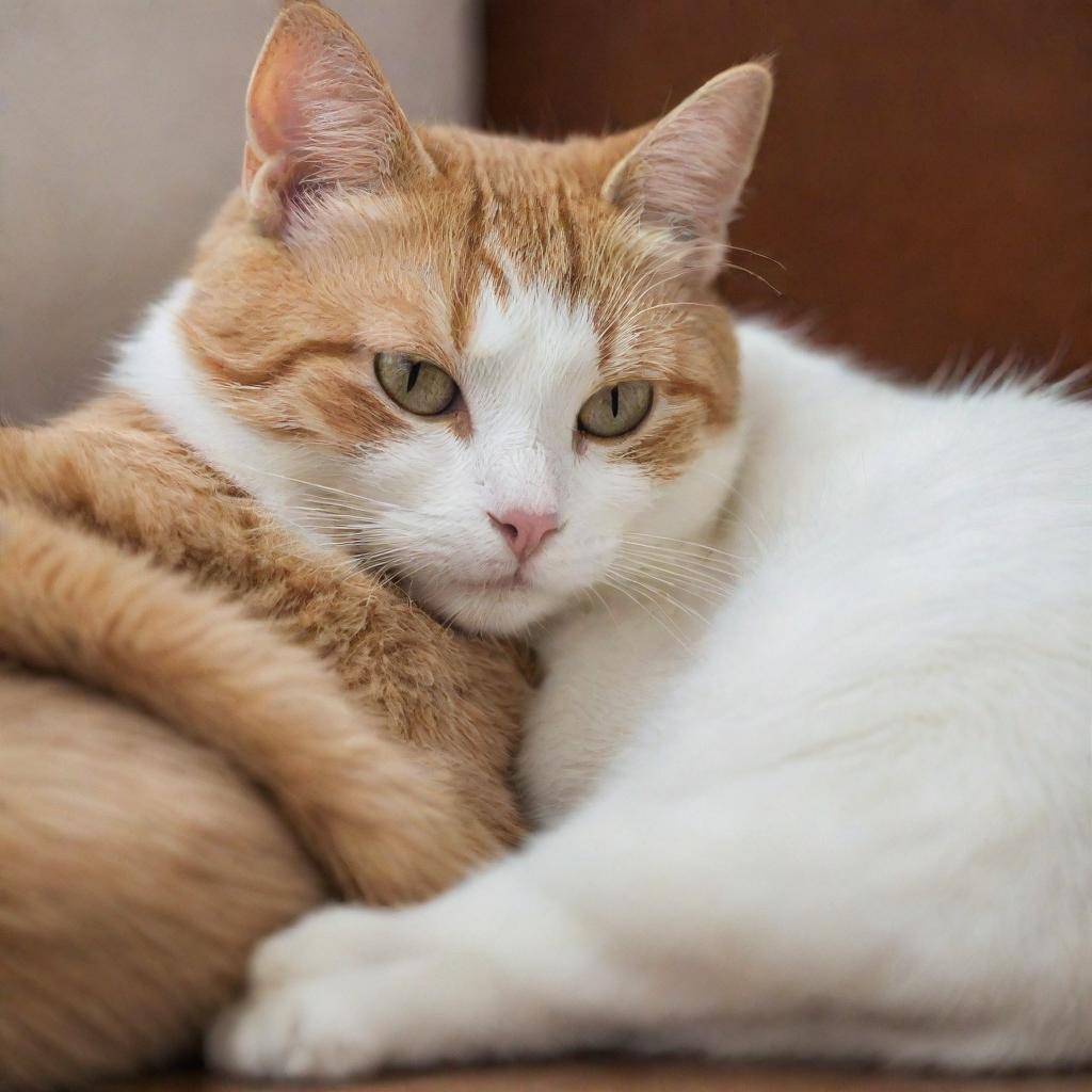 Two cats snuggling closely together, showing warmth and affection.