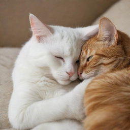 Two cats snuggling closely together, showing warmth and affection.