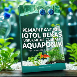 A visually appealing book cover on the theme of utilizing waste bottles for aquaponic growing media