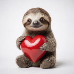 An endearing, small sloth hugging a heart for Valentine's Day, set against a pure white background