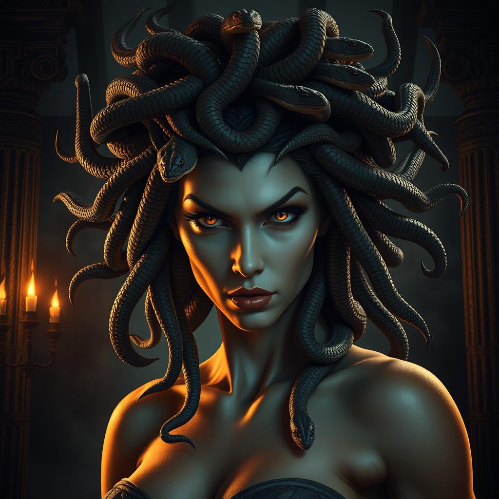 A captivating and mythical representation of Medusa, the iconic Gorgon from Greek mythology