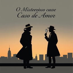 A minimalist book cover illustration featuring two detectives in silhouette, evoking mystery and intrigue