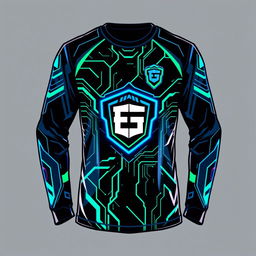 Design a long-sleeve e-sports t-shirt featuring a dynamic and energetic theme