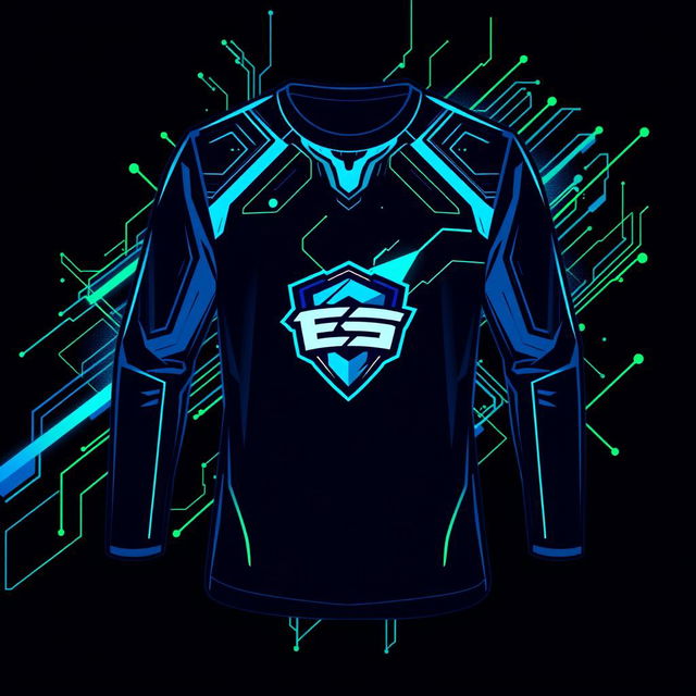 Design a long-sleeve e-sports t-shirt featuring a dynamic and energetic theme