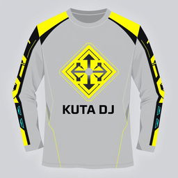 Design a long-sleeve e-sports t-shirt incorporating the 'KUTA DJ' logo