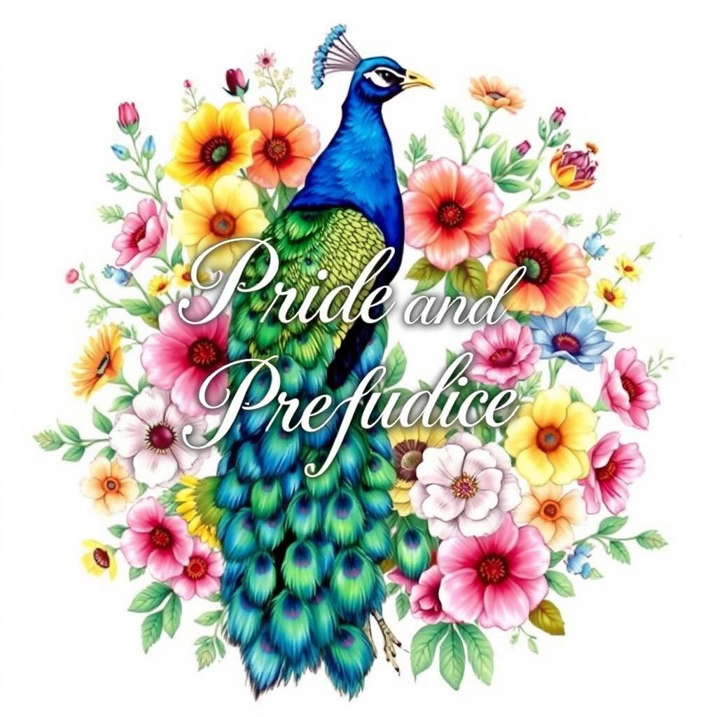 A beautifully detailed drawing of a peacock surrounded by colorful flowers, showcasing a spectrum of vibrant hues