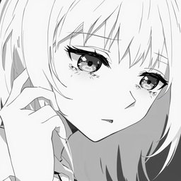 an anime-style girl crying, with a focus on emotional expression, using a monochrome palette of white and black to convey depth and intensity in the scene, capturing the delicate features and the tear-filled eyes of the character in a soft, poignant composition