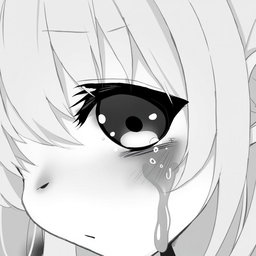 an anime-style girl crying, with a focus on emotional expression, using a monochrome palette of white and black to convey depth and intensity in the scene, capturing the delicate features and the tear-filled eyes of the character in a soft, poignant composition