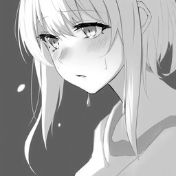 an anime-style girl crying, with a focus on emotional expression, using a monochrome palette of white and black to convey depth and intensity in the scene, capturing the delicate features and the tear-filled eyes of the character in a soft, poignant composition