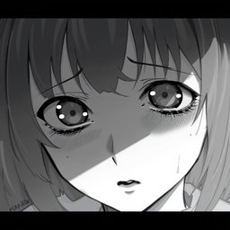 an anime-style girl crying, with a focus on emotional expression, using a monochrome palette of white and black to convey depth and intensity in the scene, capturing the delicate features and the tear-filled eyes of the character in a soft, poignant composition