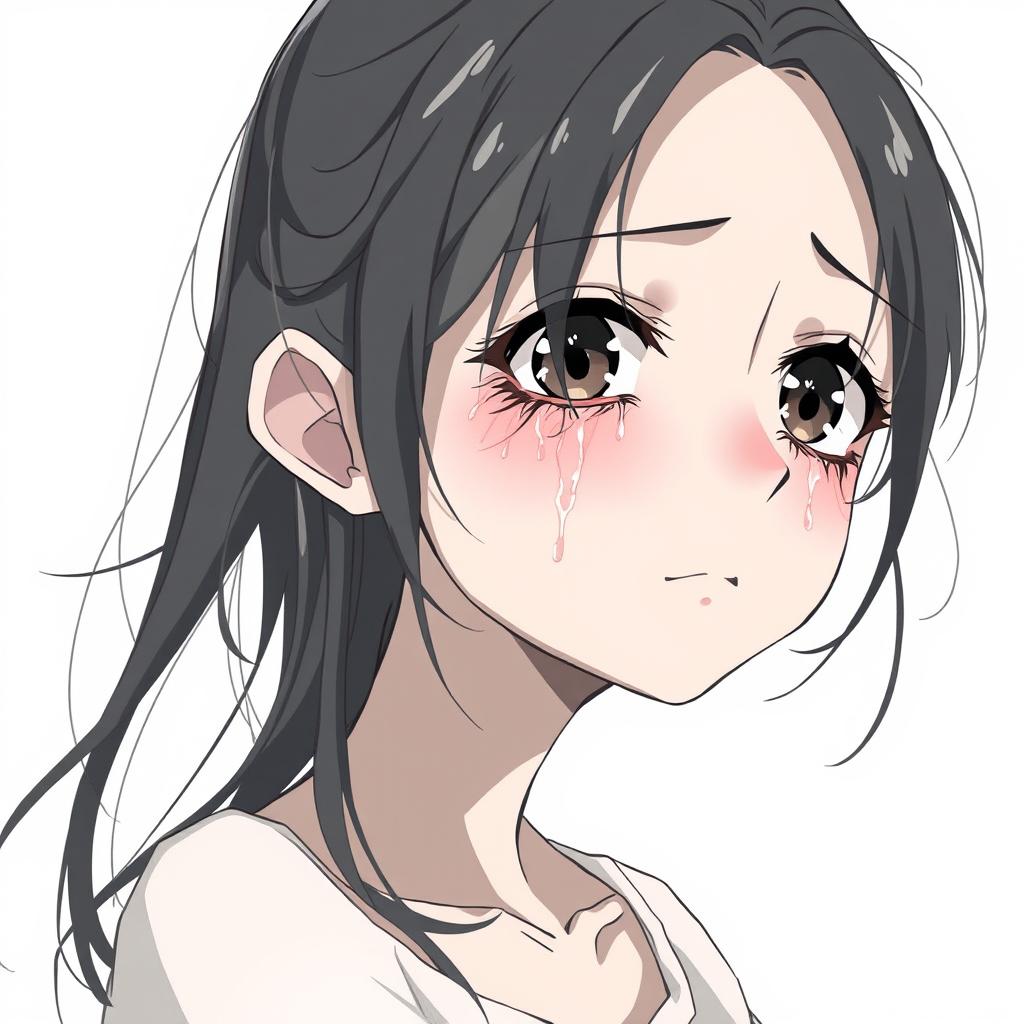 anime style sad girl, tears streaming down her face, with a somber expression, delicate features and large, expressive eyes conveying deep emotion