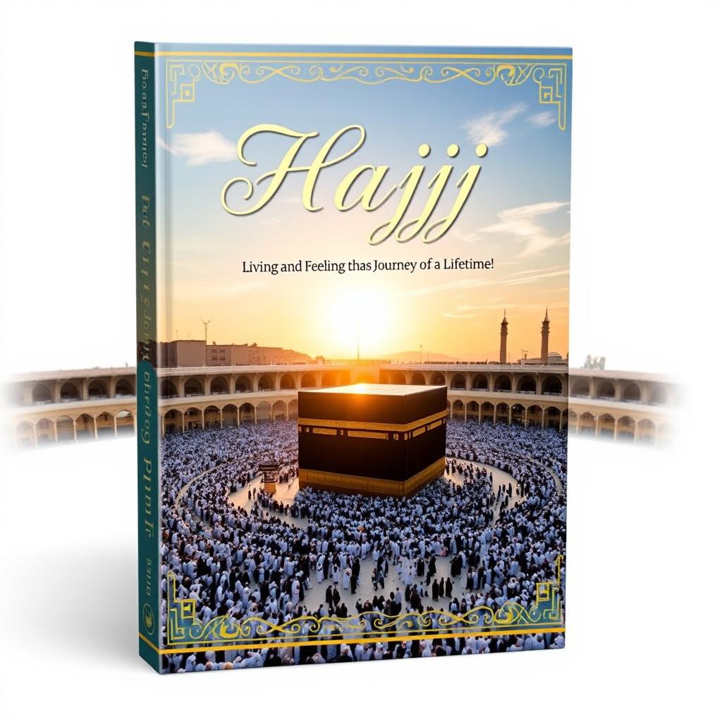 A beautifully designed book cover featuring the title "Hajj, Living and Feeling the Journey of a Lifetime!" prominently displayed