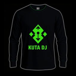 Design a long-sleeve t-shirt featuring the 'KUTA DJ' logo with a green color theme