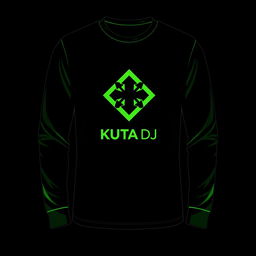 Design a long-sleeve t-shirt featuring the 'KUTA DJ' logo with a green color theme