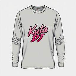 A long-sleeve T-shirt featuring a bold, artistic illustration of the Kuta DJ logo prominently displayed on the front