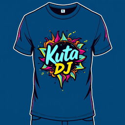 A trendy T-shirt featuring a dynamic and artistic illustration of the Kuta DJ logo centered on the front