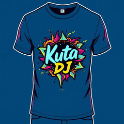 A trendy T-shirt featuring a dynamic and artistic illustration of the Kuta DJ logo centered on the front