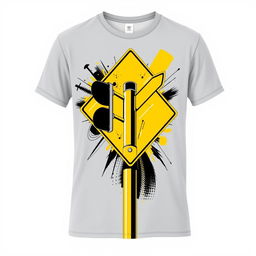 A T-shirt featuring a creative graphic of a street intersection sign with a vibrant yellow color scheme