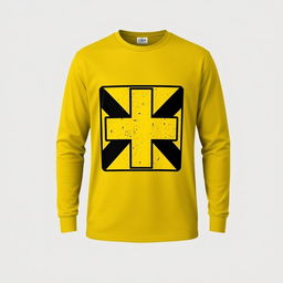 A long-sleeve T-shirt featuring a striking graphic of a street intersection sign or plus sign designed with a bold yellow and black color pattern