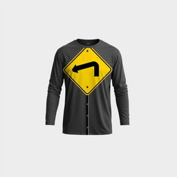 A long-sleeve T-shirt featuring a striking graphic of a street intersection sign with a bold yellow and black color pattern