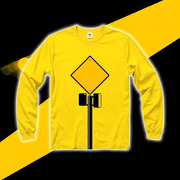 A long-sleeve T-shirt featuring a bold and eye-catching graphic of a street intersection sign, designed with a vibrant yellow and black color scheme